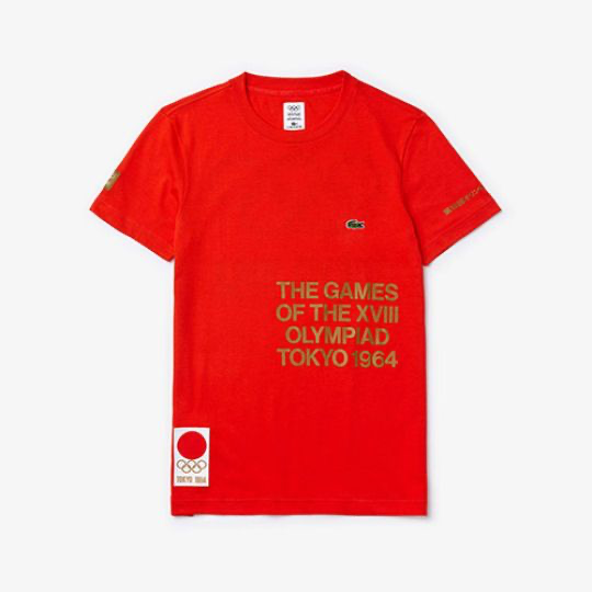 T-shirt Lacoste rouge pour homme de la collection Heritage des Jeux Olympiques  de Tokyo 1964