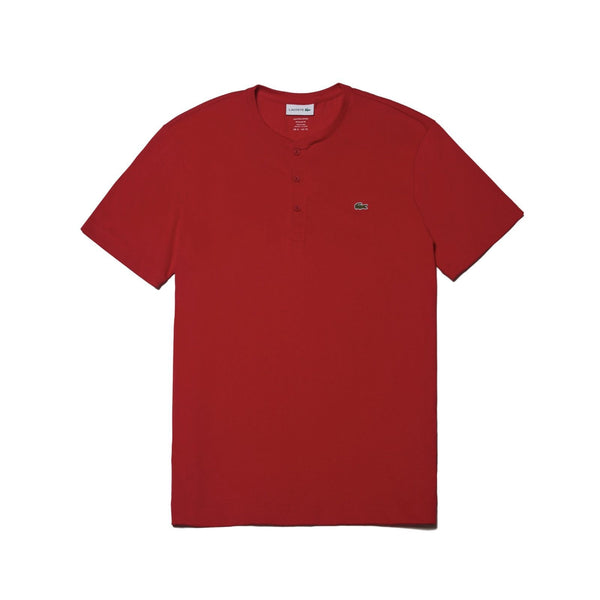 T-shirt col Henley boutonné Coupe régulière coton pima uni rouge bordeaux