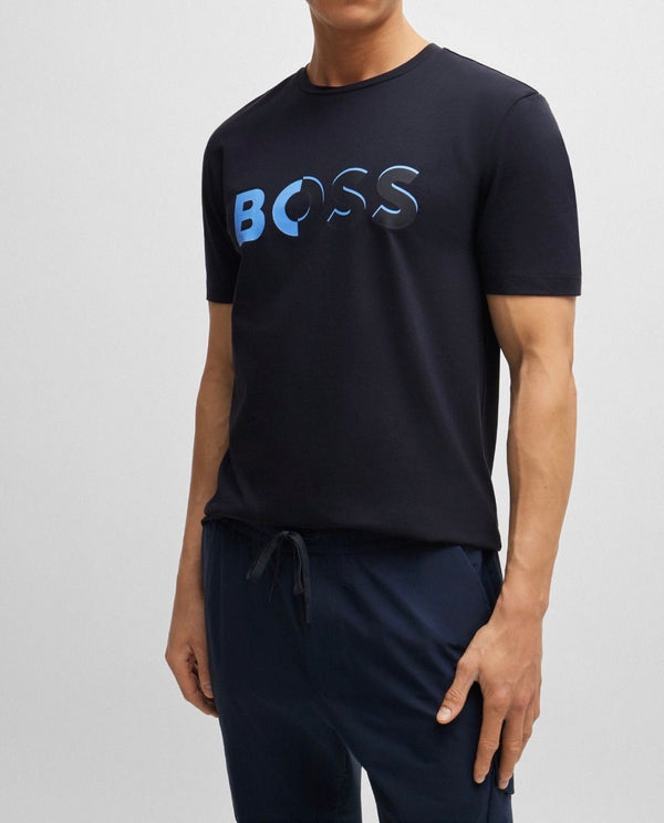 T-SHIRT BOSS EN COTON STRETCH À LOGO ARTISTIQUE CONTRASTANT