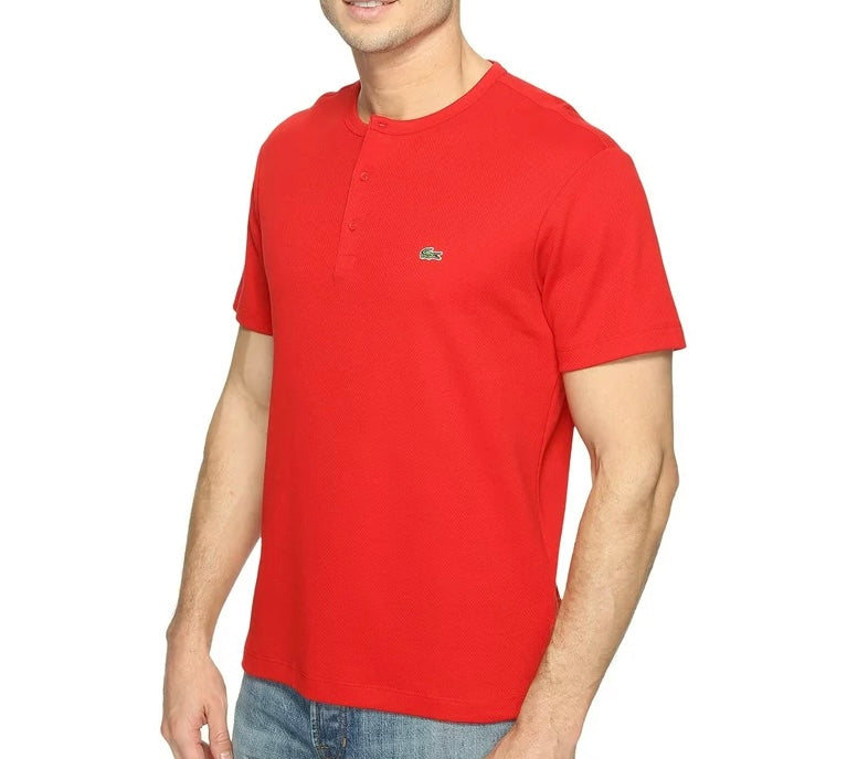 T-shirt col Henley boutonné Coupe régulière coton pima uni rouge