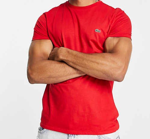 T-shirt Lacoste col rond en jersey de coton pima uni rouge