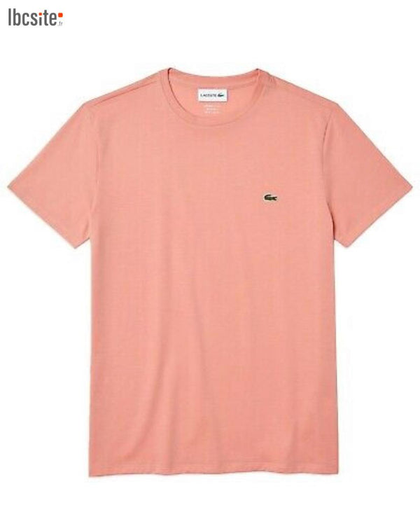 T-shirt Lacoste col rond en jersey de coton pima uni abricot