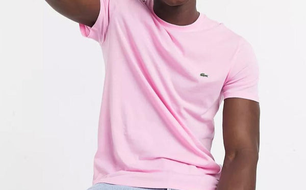 T-shirt Lacoste col rond en jersey de coton pima uni rose