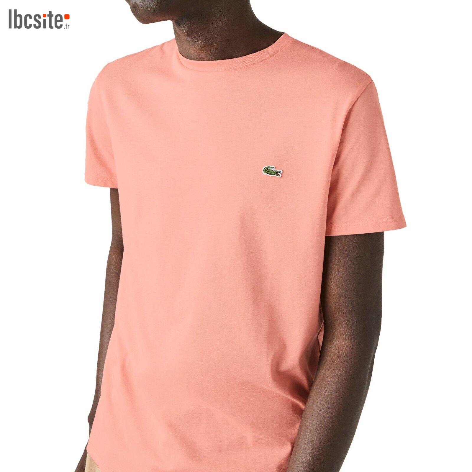T-shirt Lacoste col rond en jersey de coton pima uni abricot